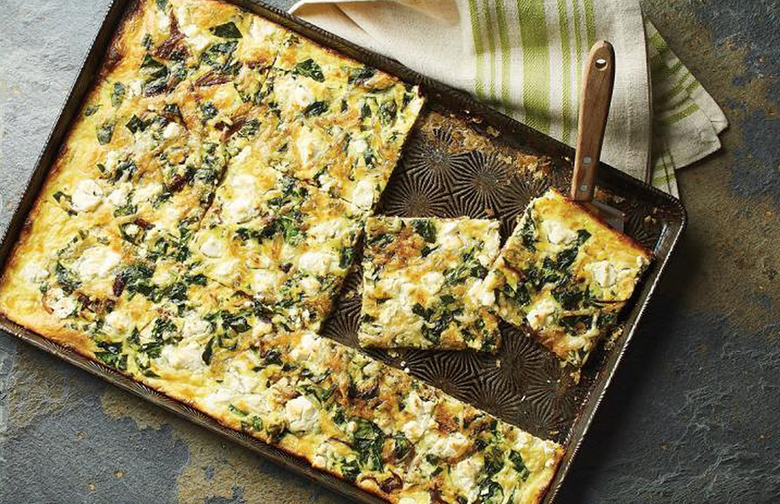 Slab Quiche With Spinach, Goat Cheese and Caramelized Onions