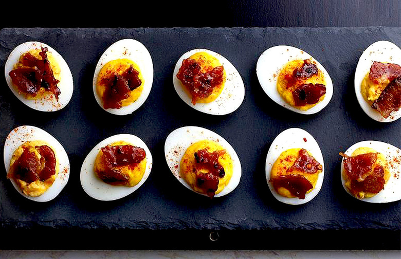 Sriracha Deviled Eggs With Candied Bacon