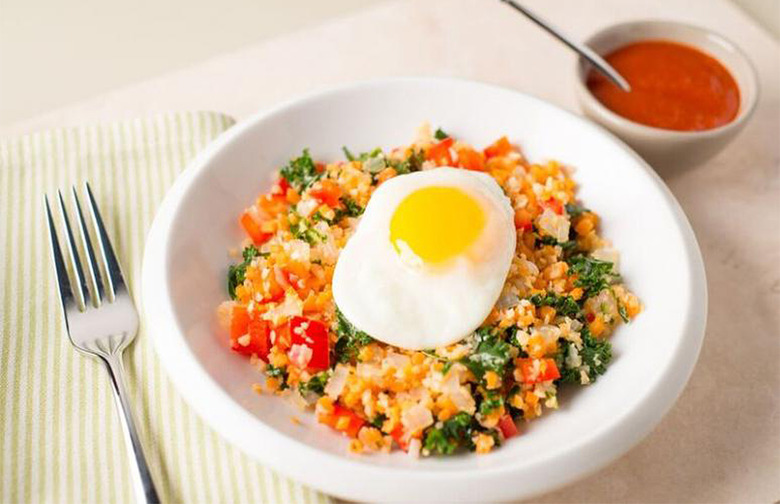 Cauliflower and Sweet Potato Hash With a Fried Egg