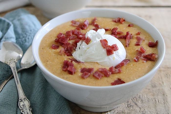 Pumpkin Bacon Grits with a Poached Egg