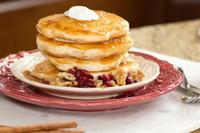 Apple Cinnamon Pancakes with Warmed Cider Sauce