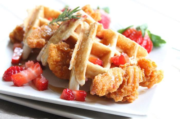 Strawberry and Rosemary Chicken and Waffles