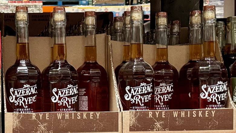 Sazerac rye bottles on shelf