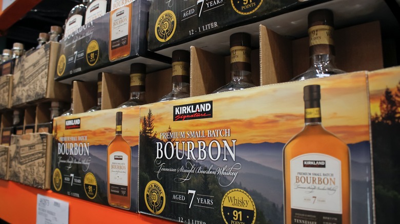 shelves of Costco whiskeys