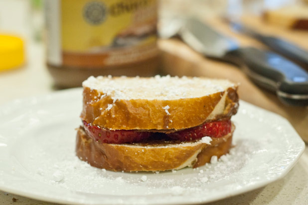 Strawberry and Nutella Sandwich on Pretzel Bread