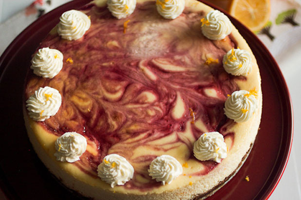 Meyer Lemon Raspberry Swirl Cheesecake