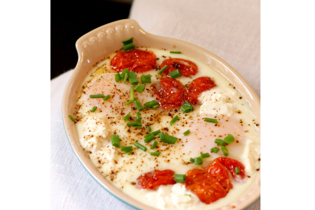 6. Slow-Cooked Eggs with Roasted Tomatoes and Goat Cheese