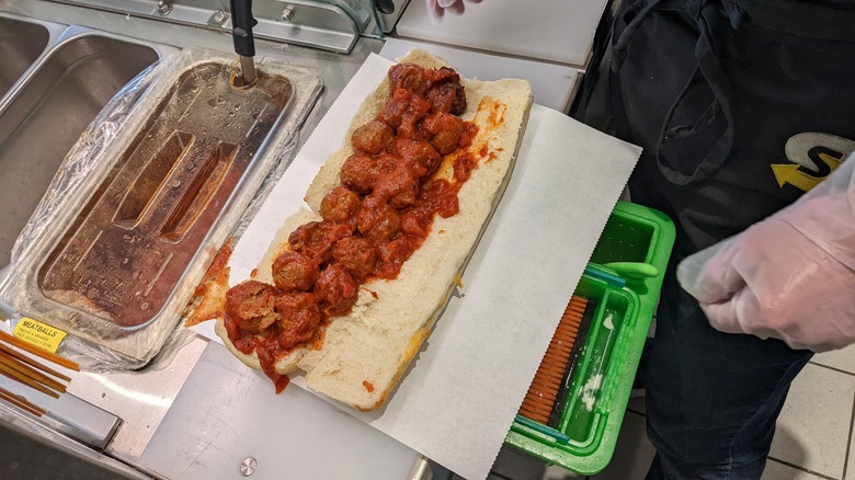 A double meat meatball Subway sub