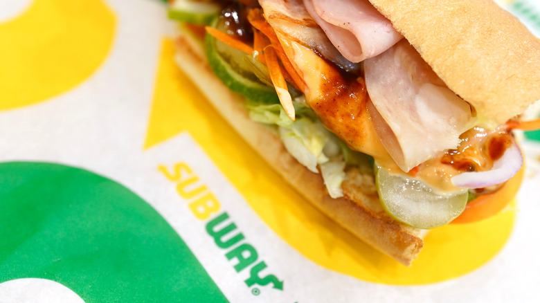 Close-up of a Subway ham melt