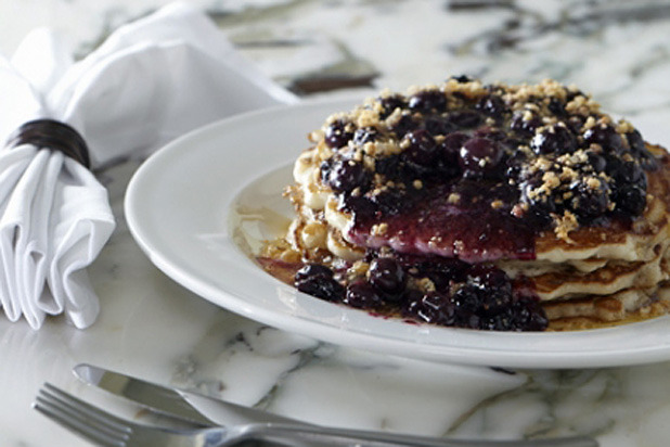 Buttermilk Pancakes with Blueberry Compote and Hazelnuts Recipe