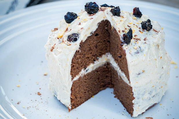 Chocolate Blueberry Cake with Mango Cinnamon Frosting