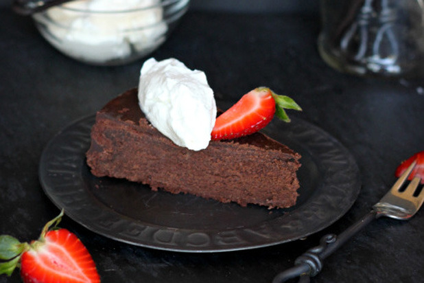 Flourless Chocolate Cake with Strawberries and Cream