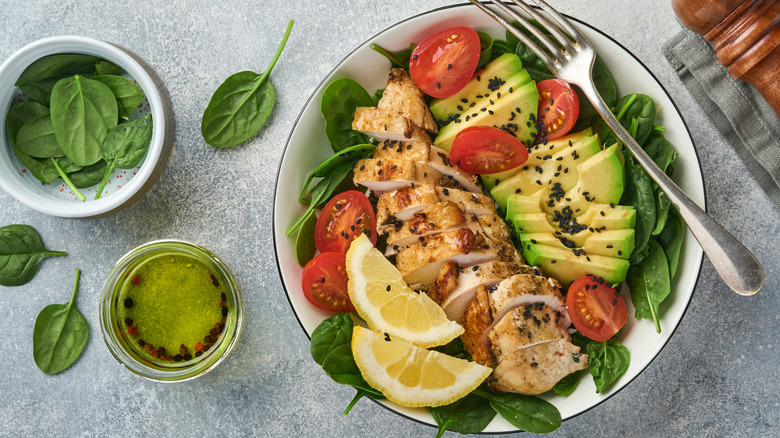 Avocado and chicken salad bowl