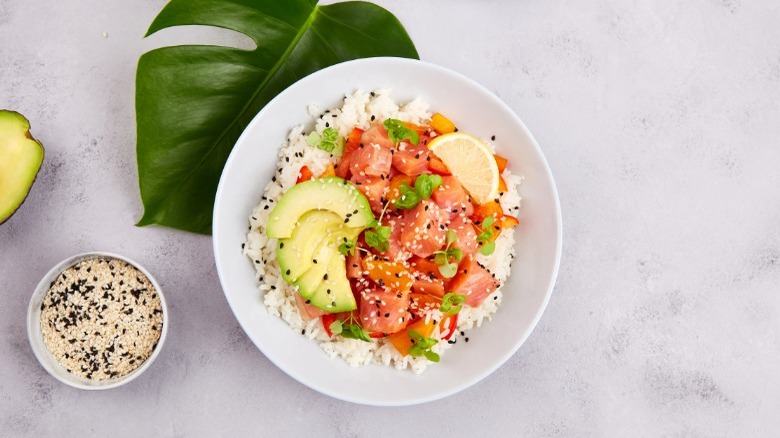 Avocado and salmon rice bowl