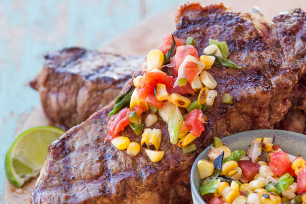 Dry-aged Steaks with Grilled Salsa Recipe