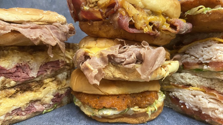 Selection of Arby's sandwiches in closeup