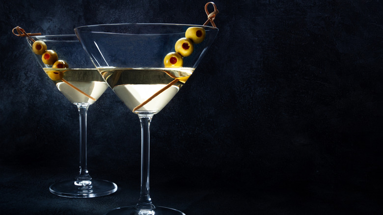 two martinis with olives