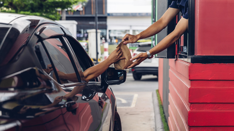 receiving food at drive-thru