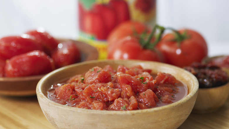 Canned tomatoes in bowl