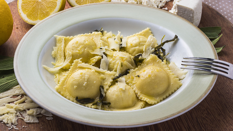 ravioli in bowl with cheese