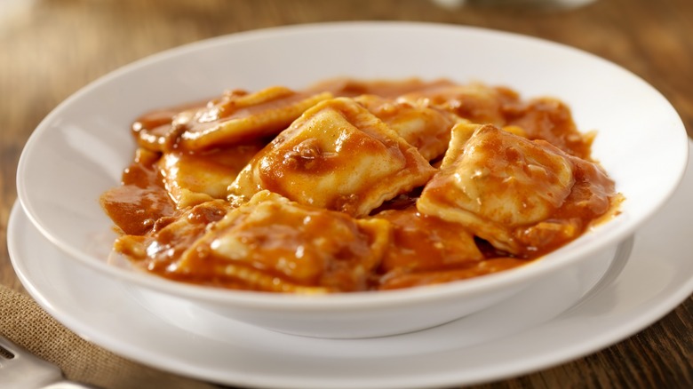 ravioli bowl with red sauce