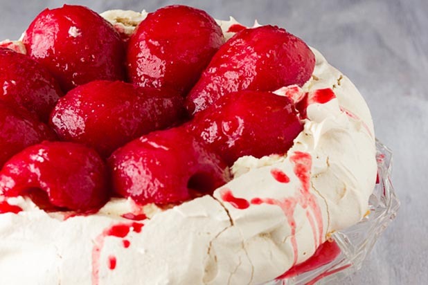 Raspberry Poached Pear Pavlova