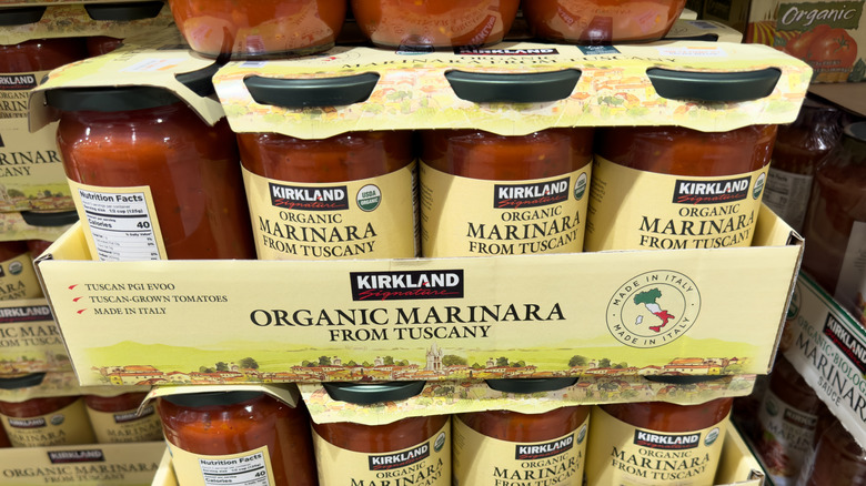 Several cases of Kirkland Signature Organic Marinara Sauce