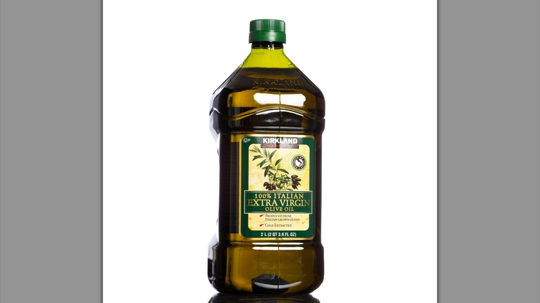 Bottle of Kirkland Signature 100% Italian Extra Virgin Olive Oil