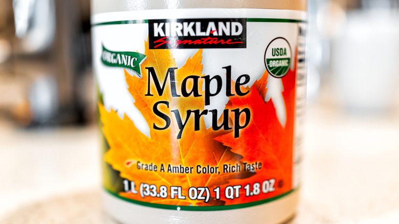 Bottle of Kirkland Signature Maple Syrup