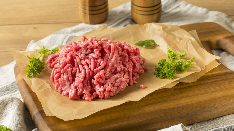 ground lamb on a cutting board