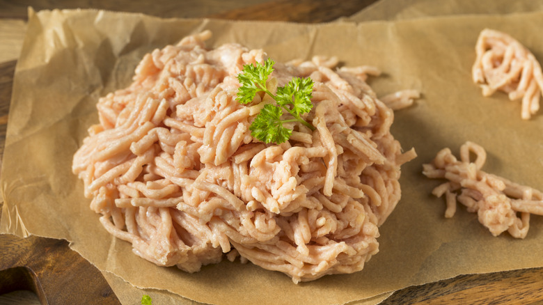 raw ground turkey on a paper