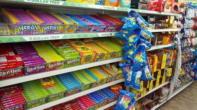 A Dollar Tree candy shelf