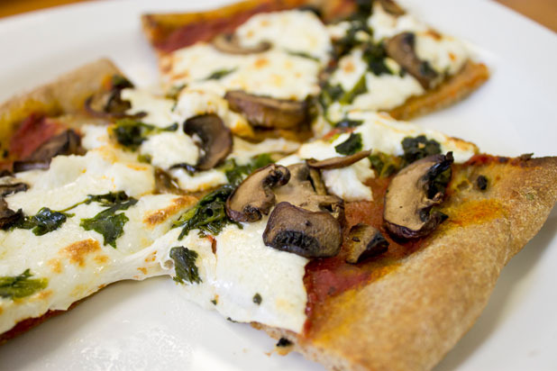 4. Roasted Garlic Pizza with Mushrooms and Spinach 