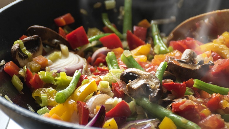 A wok with vegetables