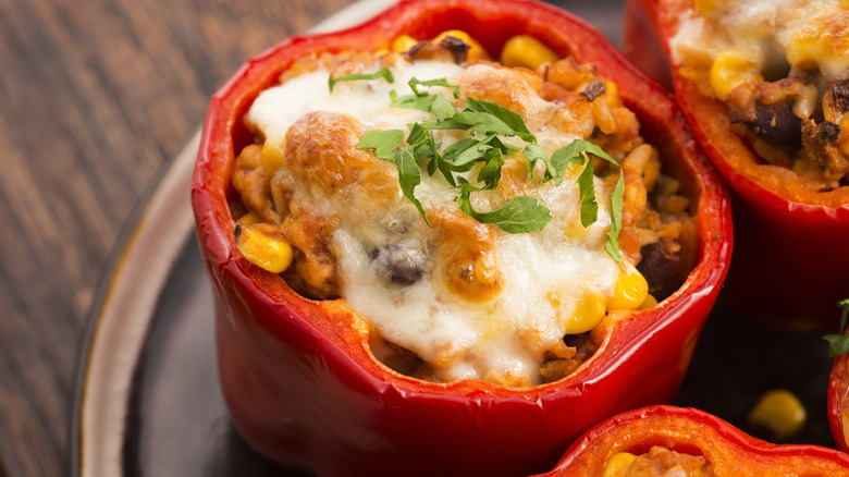 stuffed pepper topped with cheese