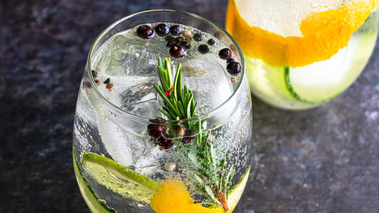 gin & tonic cocktail with herbs