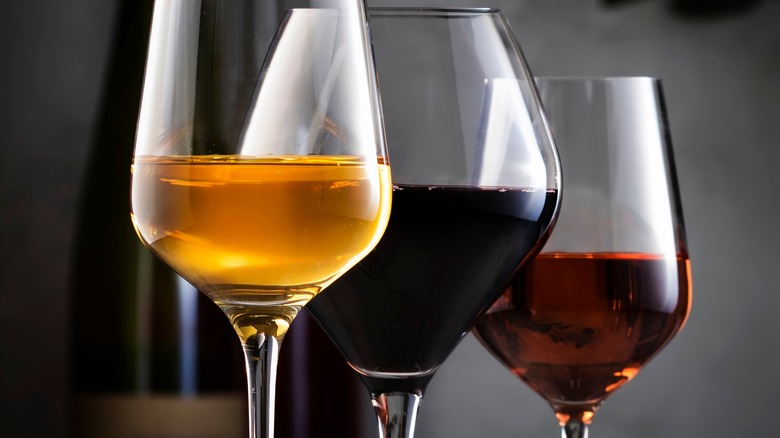 glasses of white, red and rose wine