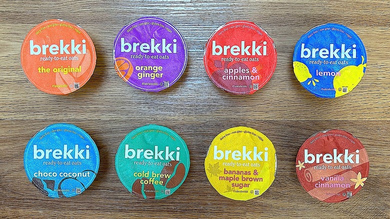 Assorted containers of Brekki ready-to-eat oats