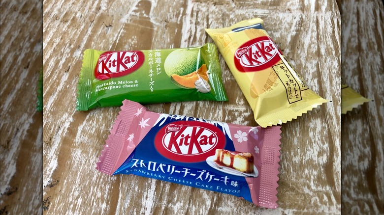 Japanese kit kats on wood