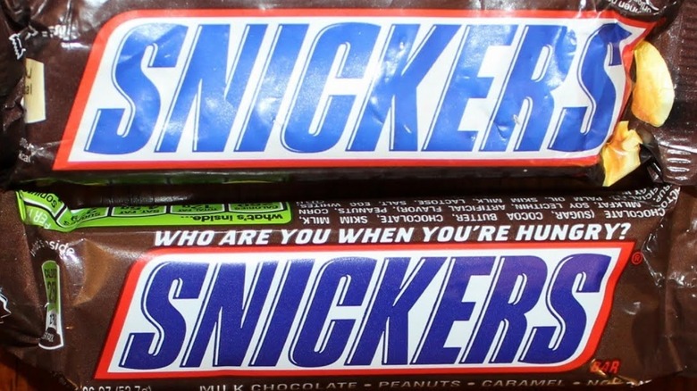 close-up of two snickers