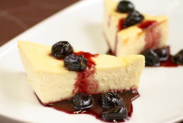 Ricotta Cheesecake with Warmed Cherries