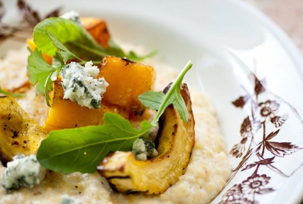 Creamy Grits with Roasted Butternut Squash and Blue Cheese