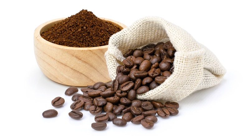 Coffee grounds and beans