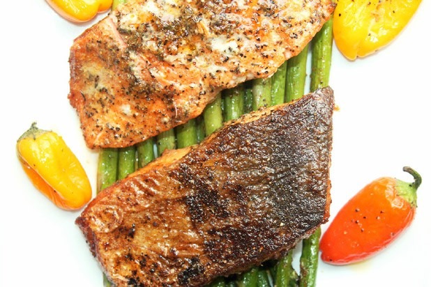 Creole Salmon with Roasted Asparagus and Peppers