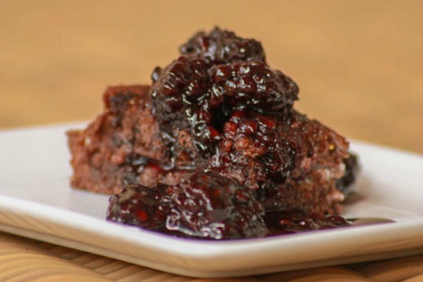 Grilled Mascarpone on Chocolate Cherry Bread with Blackberry Cabernet Compote