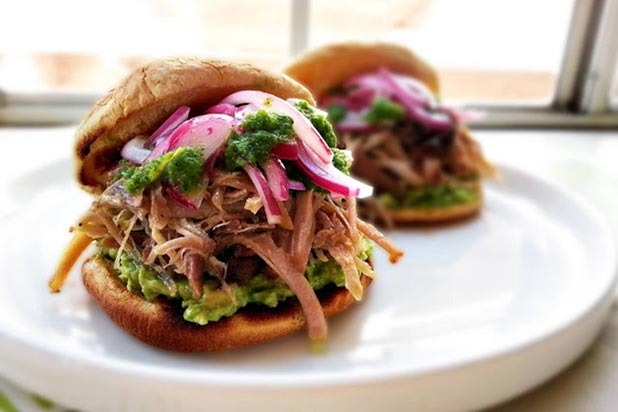 Slow-Roasted Pork Sandwich with Aji Cilantro Sauce Recipe