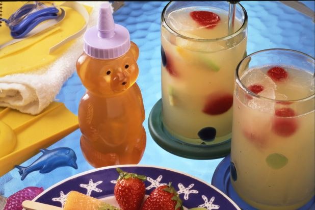 Honey Lemonade with Fruit Ice Cubes