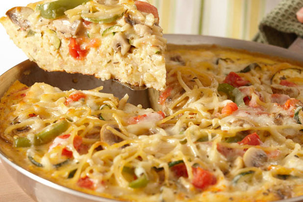 Cheesy Vegetable Spaghetti Pie Recipe