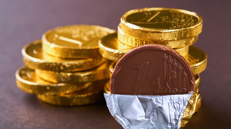 pile of chocolate coins