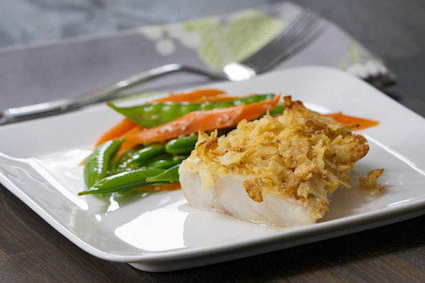 Salt and Vinegar Potato Chip-Crusted Cod